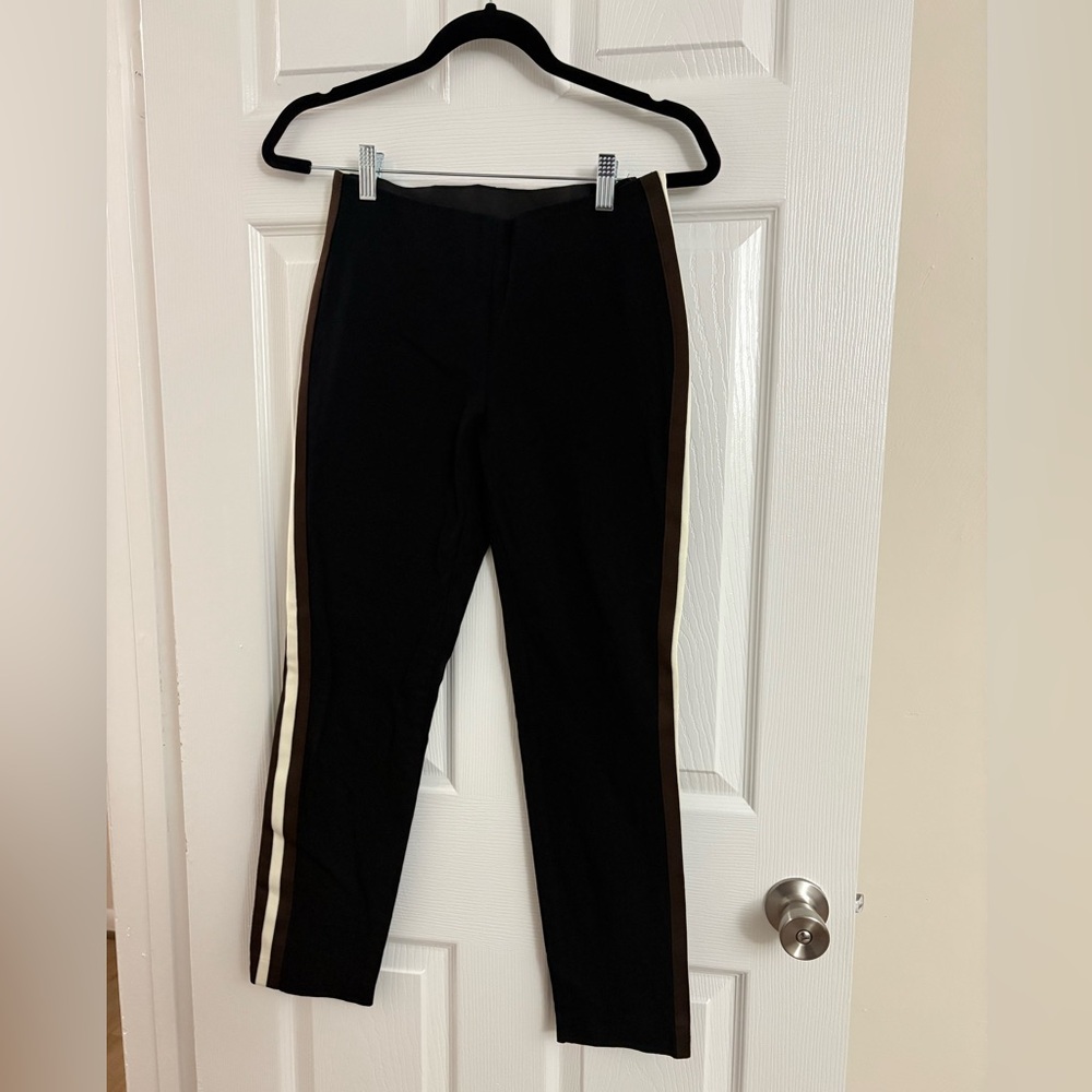 a new day Black Pants with White and Brown Stripes